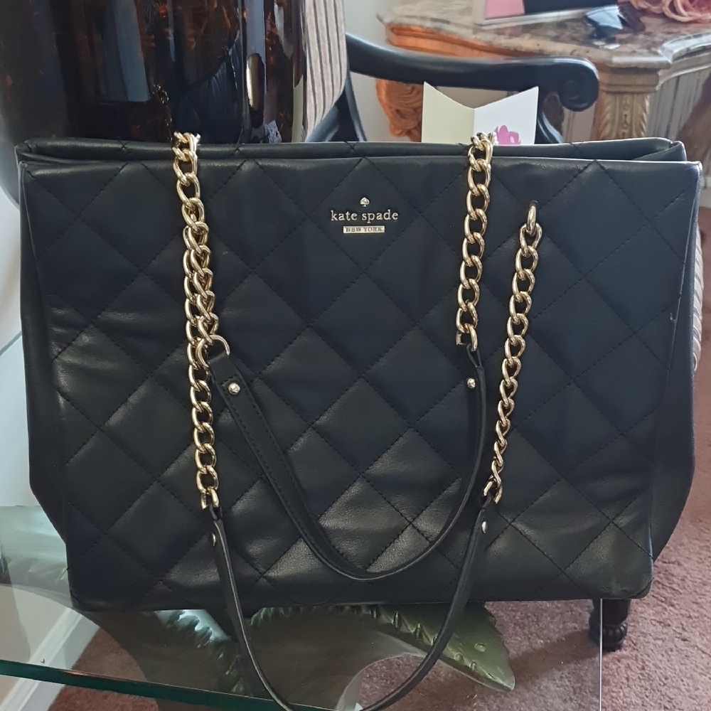 Kate Spade Black and Gold Quilted Tote Bag